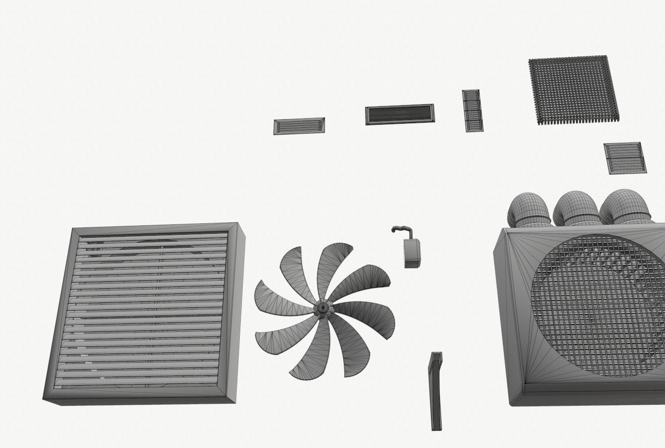 Industrial Exhaust Fans and vents pack Low-poly 3D model_19
