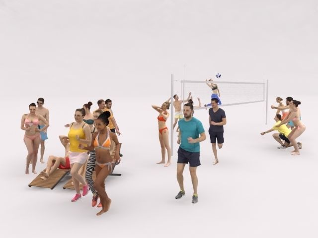 20x 3D PEOPLE LOW POLY SPORT SPORTS BEACH PEOPLE CROWD Low-poly 3D model_2