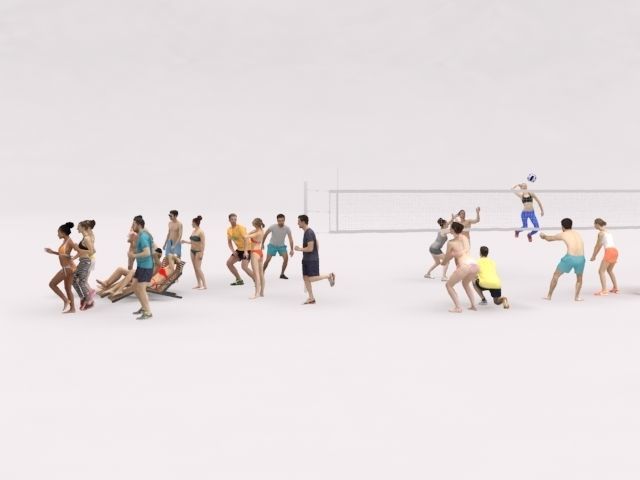 20x 3D PEOPLE LOW POLY SPORT SPORTS BEACH PEOPLE CROWD Low-poly 3D model_3
