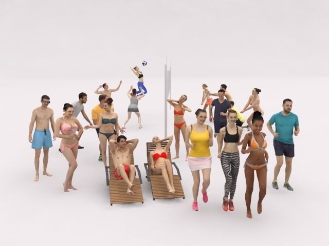 20x 3D PEOPLE LOW POLY SPORT SPORTS BEACH PEOPLE CROWD Low-poly 3D model_1