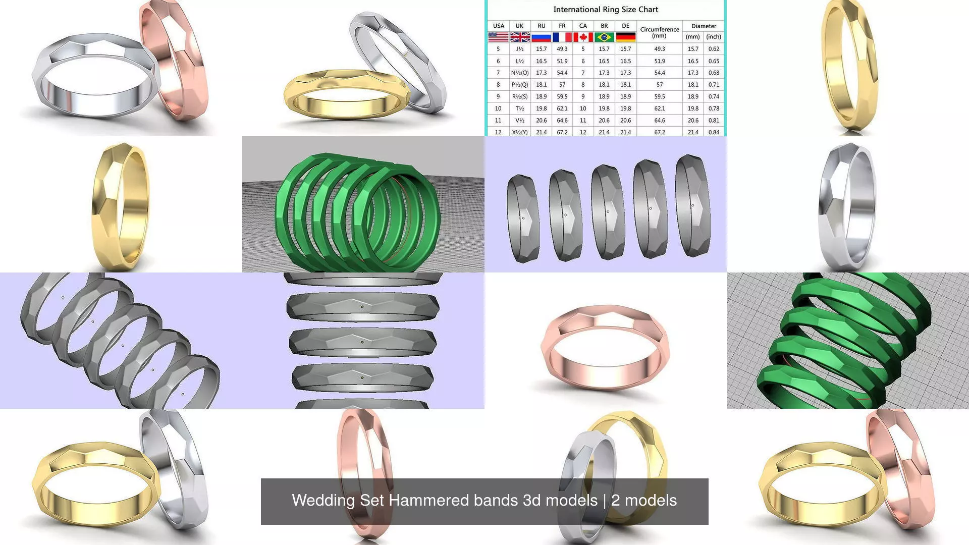 Wedding Set Hammered bands 3d models 3D Model Collection_1