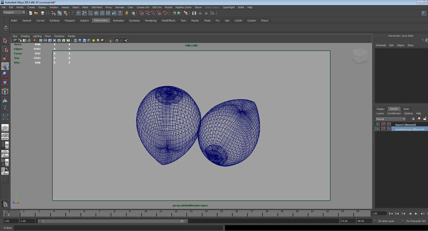 coconut 3d model two fruits 3D model_4