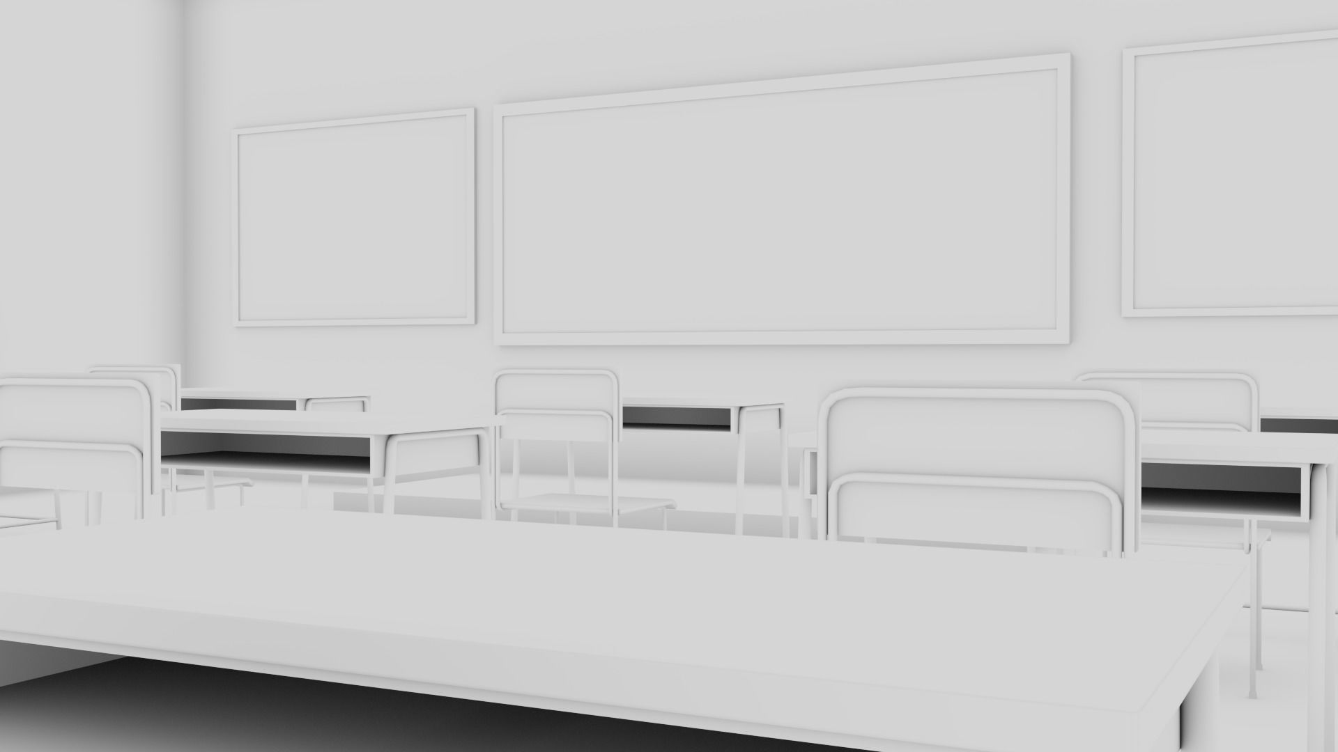 Classroom with chairs and blackboard Low-poly 3D model_6