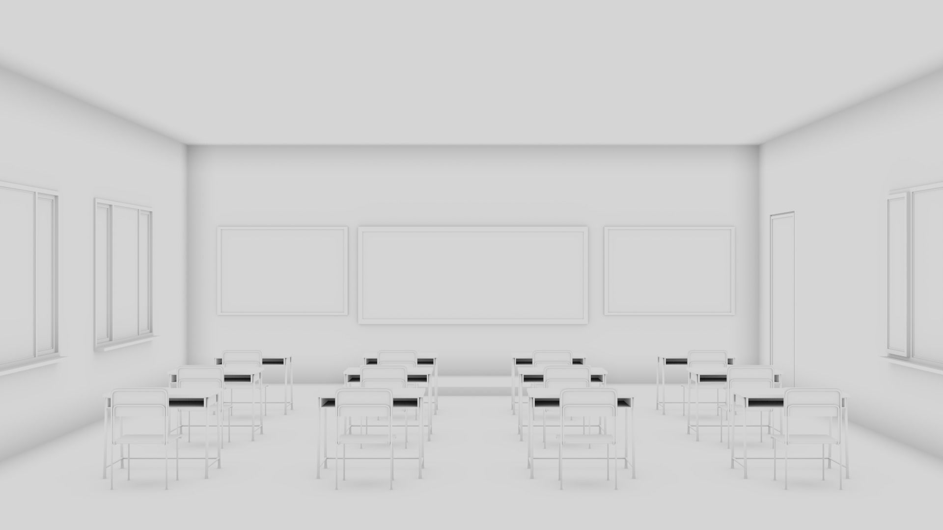 Classroom with chairs and blackboard Low-poly 3D model_4