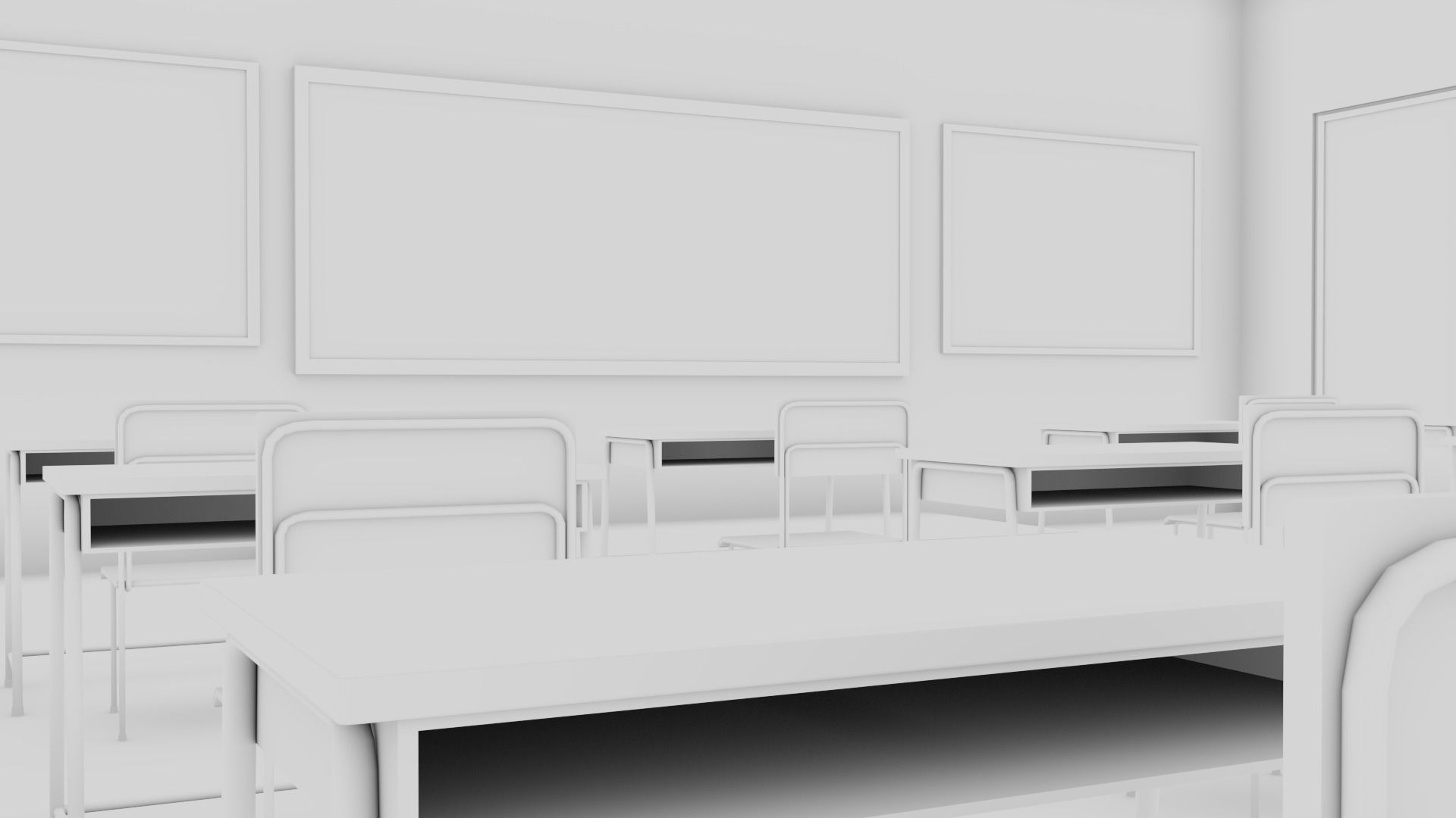 Classroom with chairs and blackboard Low-poly 3D model_5