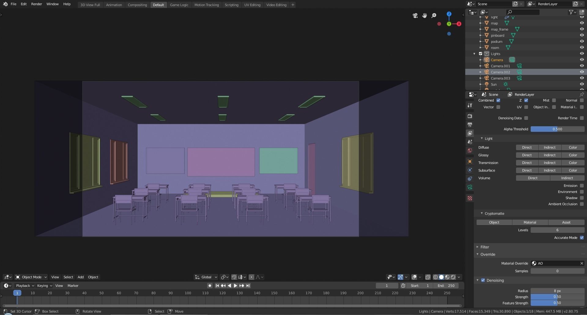 Classroom with chairs and blackboard Low-poly 3D model_7