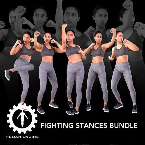 Female Scan - Calypso Fighting Stances Bundle Low-poly 3D model