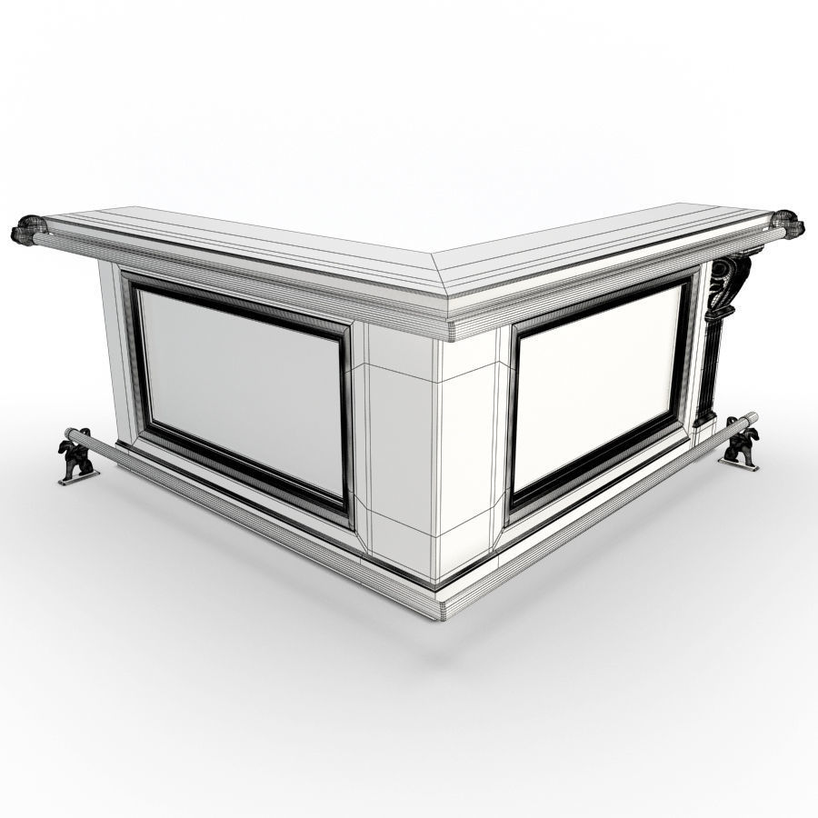 Corner Wooden Counter 3D model_1