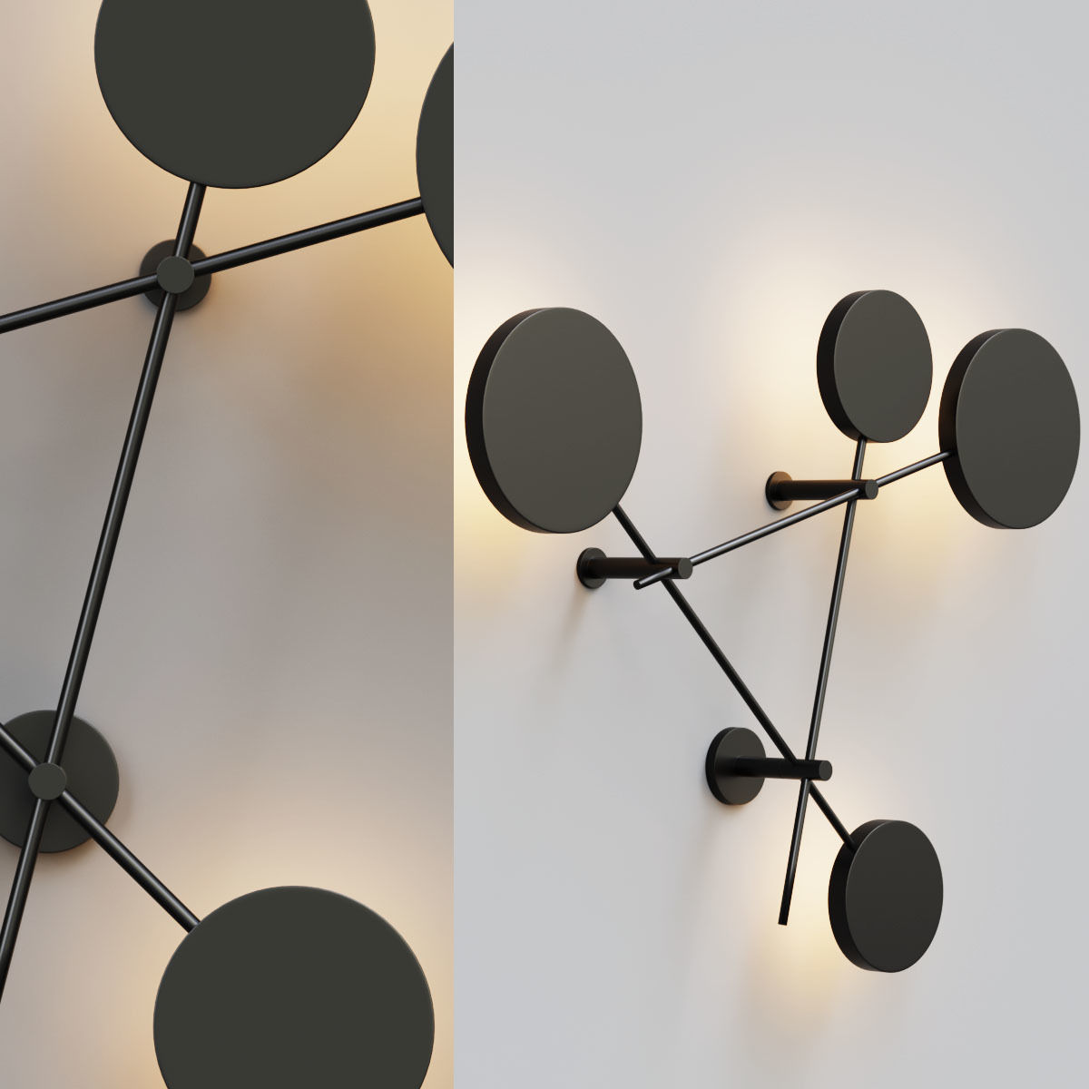 DOTOS 2 gold wall lamp with three circles 3D model_1