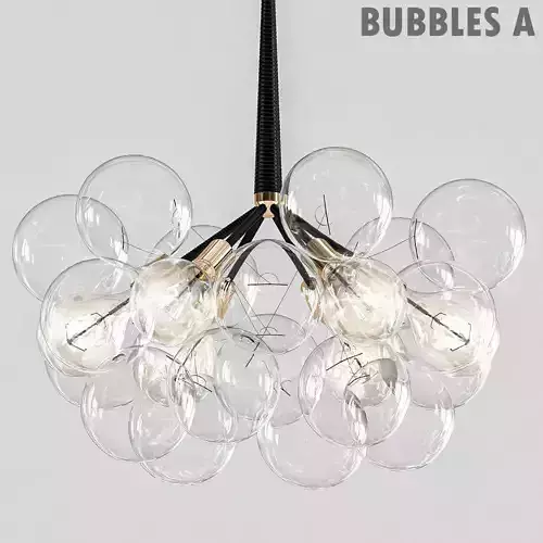BUBBLES A chandelier with balls hanging from it