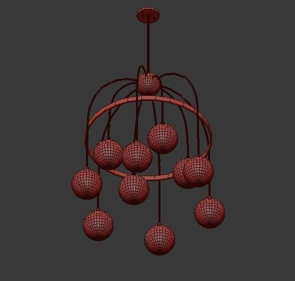 FULTON chandelier with clear glass balls and brass accents 3D model_4