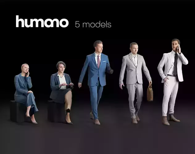 Humano 5-Pack - Business OFFICE - 5x 3D models 01A 3D Model Collection
