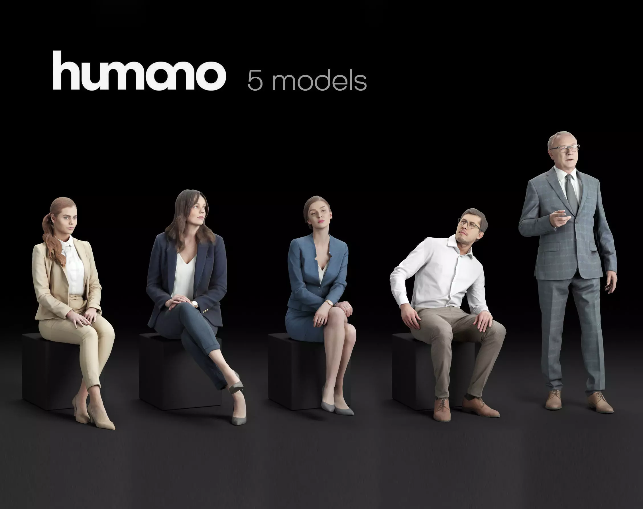 Humano 5-Pack -Business meeting - 5x 3D models 01B 3D Model Collection_0