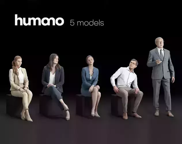 Humano 5-Pack -Business meeting - 5x 3D models 01B 3D Model Collection