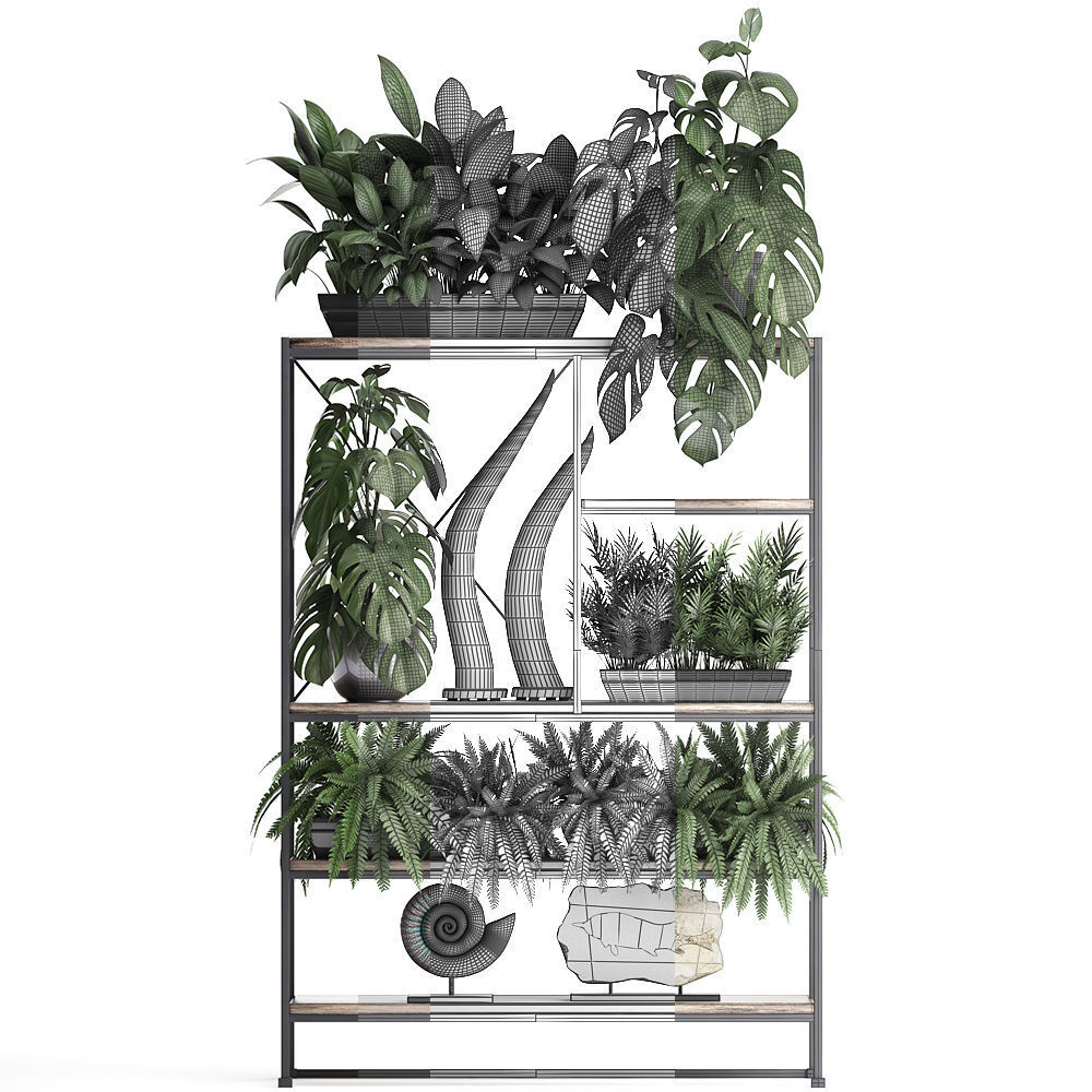 Shelf rack with decor and plants 3D model_5