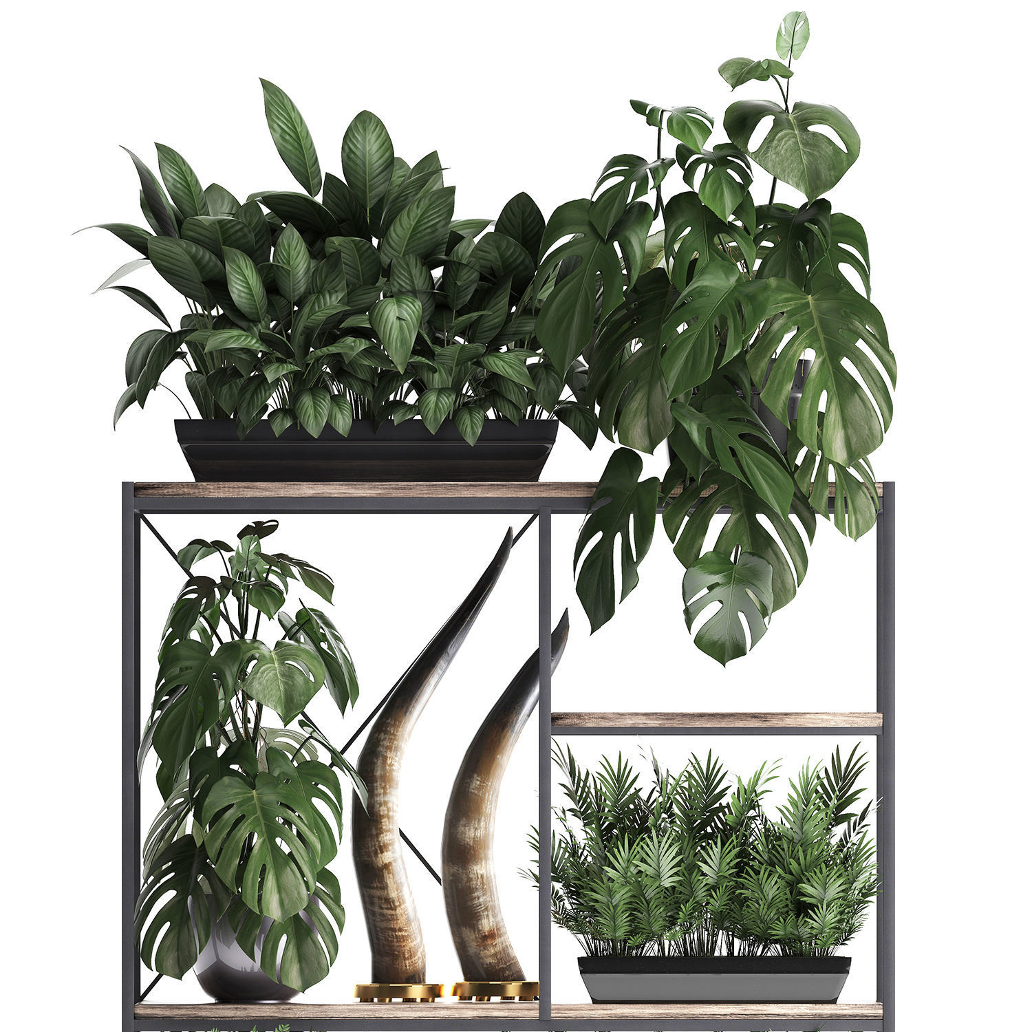 Shelf rack with decor and plants 3D model_2