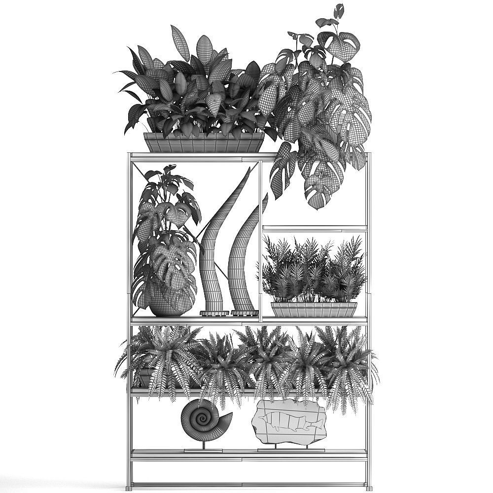 Shelf rack with decor and plants 3D model_7