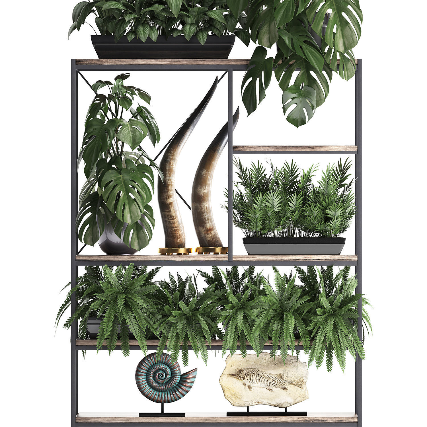 Shelf rack with decor and plants 3D model_4