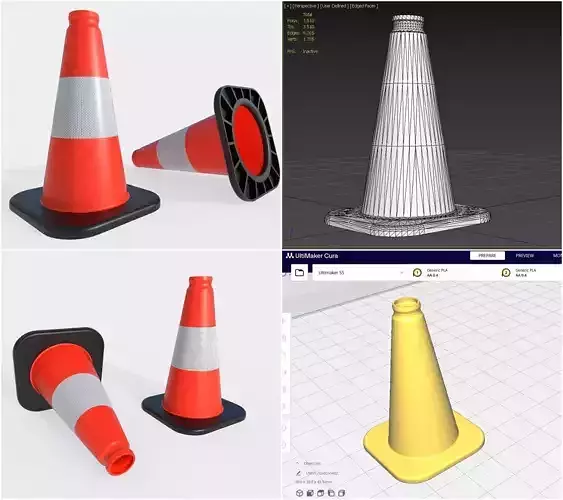 Road Cone M2 - with STL Low-poly 3D model