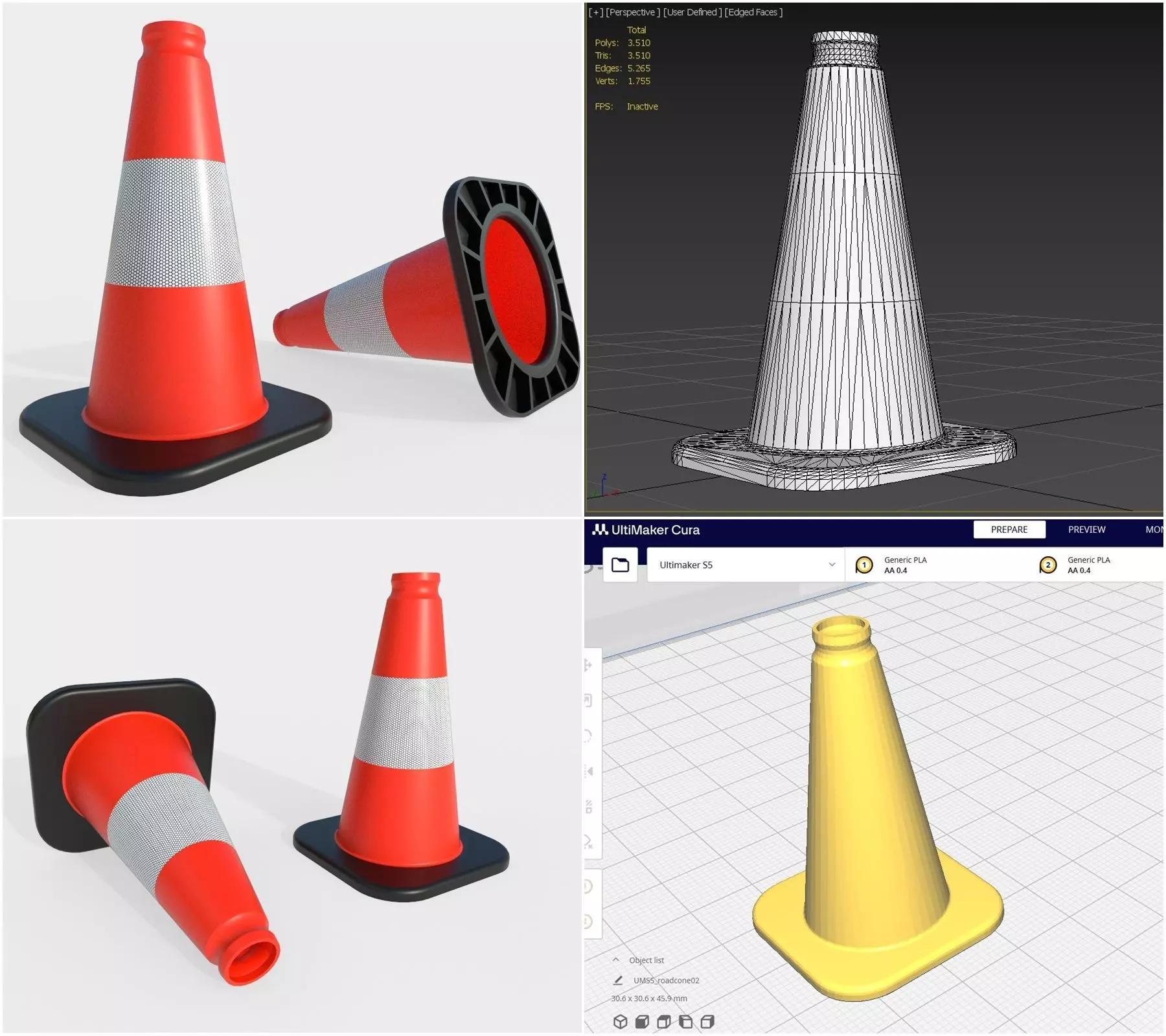 Road Cone M2 - with STL Low-poly 3D model_0