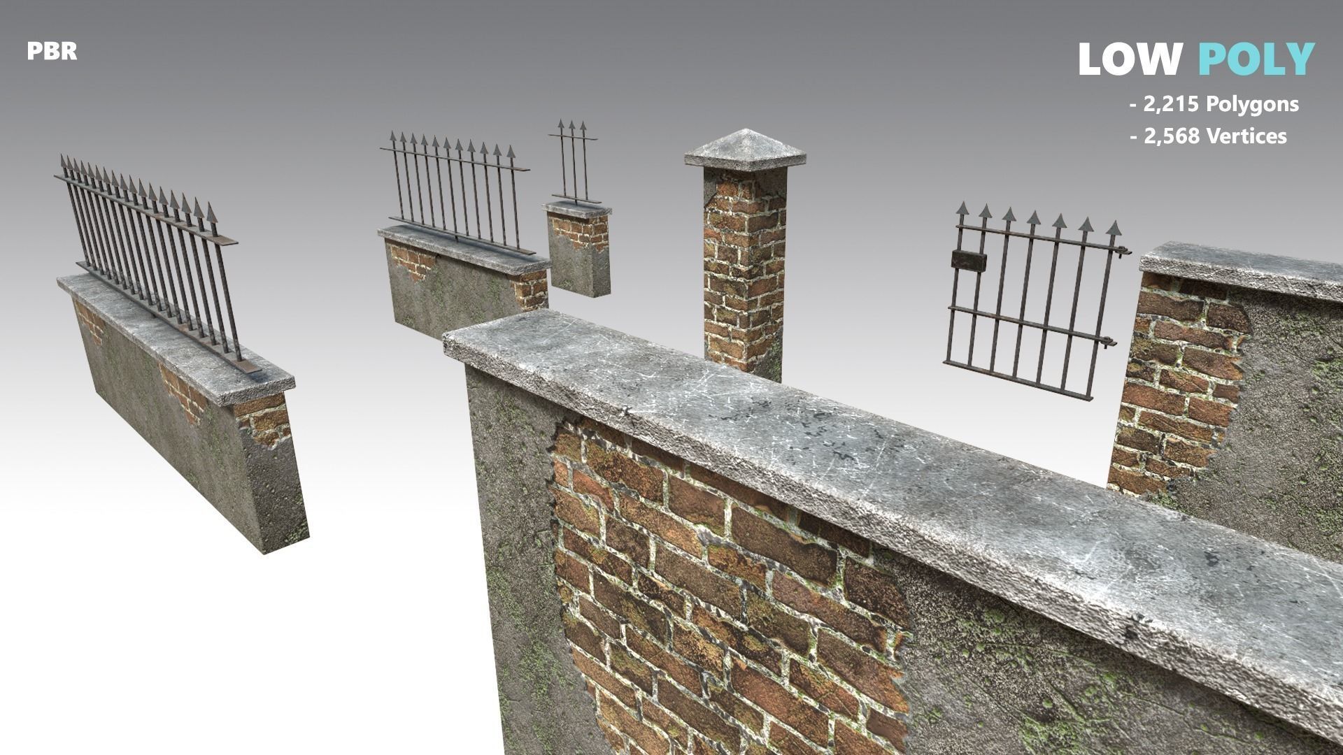 Brick Wall Pack PBR - Modular - Version 6 - Low-poly 3D model_5