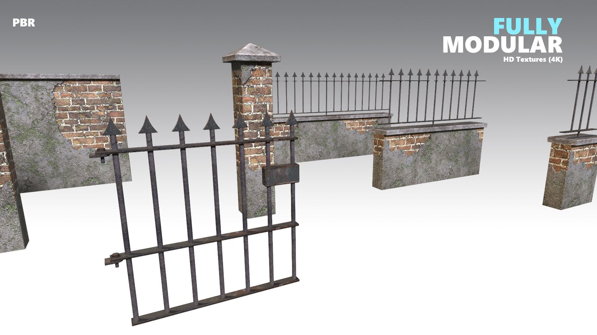 Brick Wall Pack PBR - Modular - Version 6 - Low-poly 3D model_4