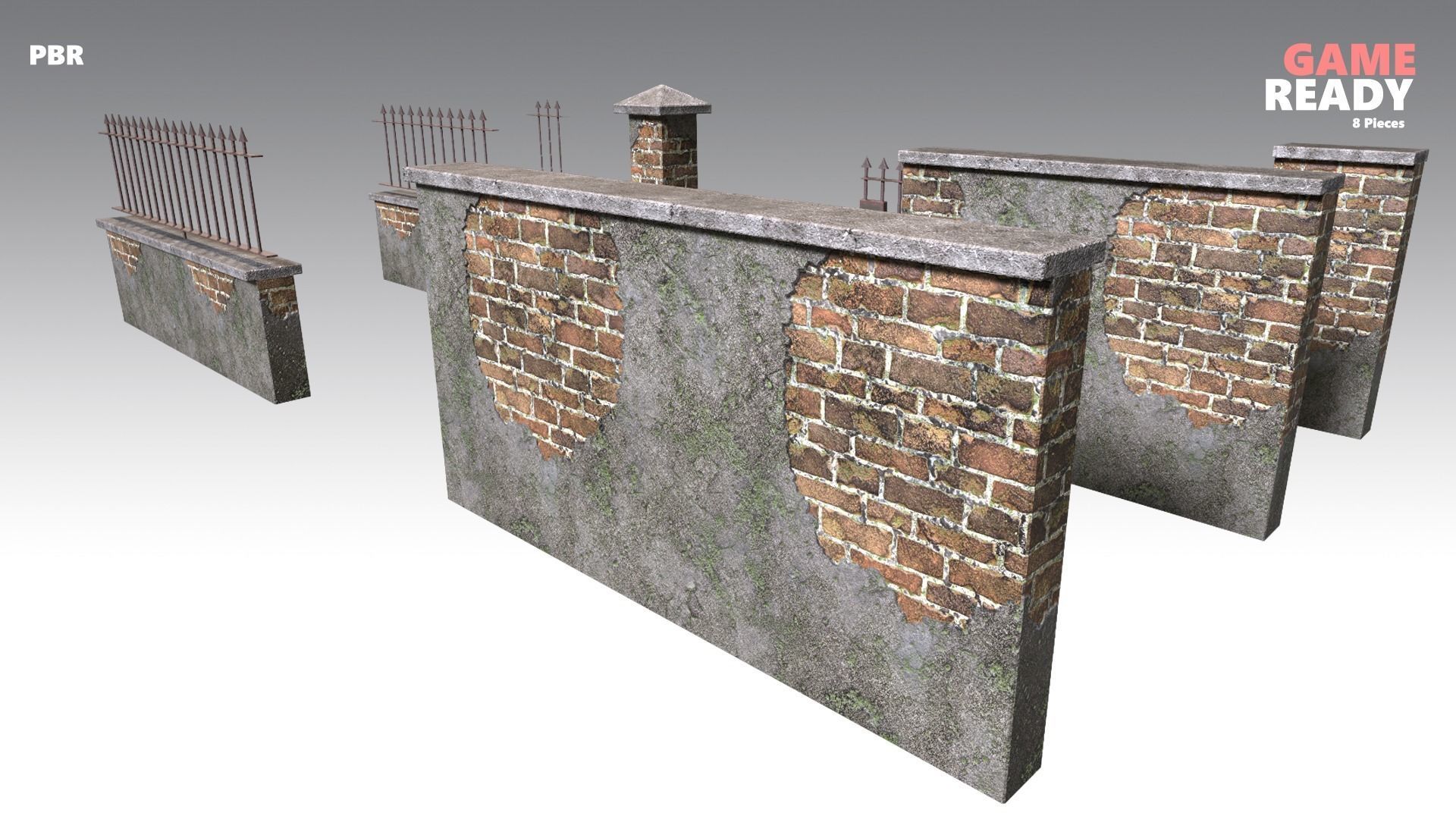 Brick Wall Pack PBR - Modular - Version 6 - Low-poly 3D model_2