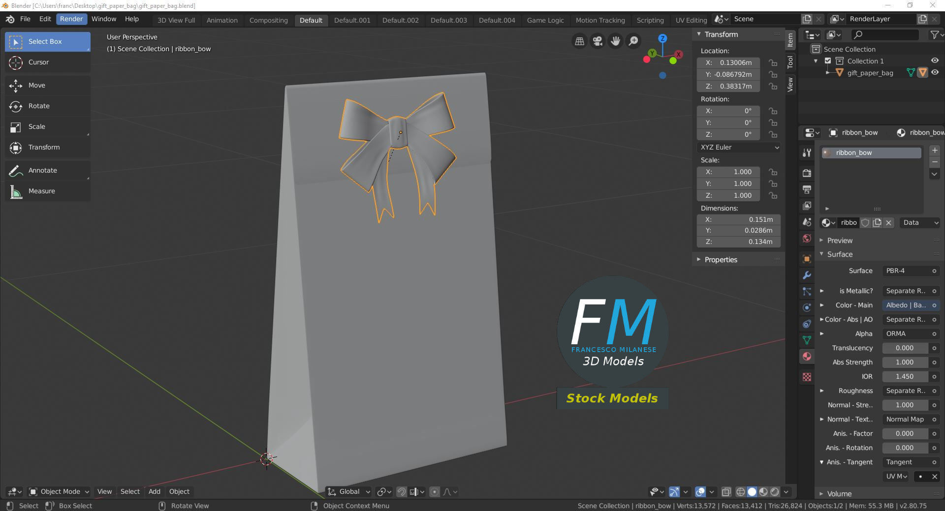 Gift paper bag 3D model_9