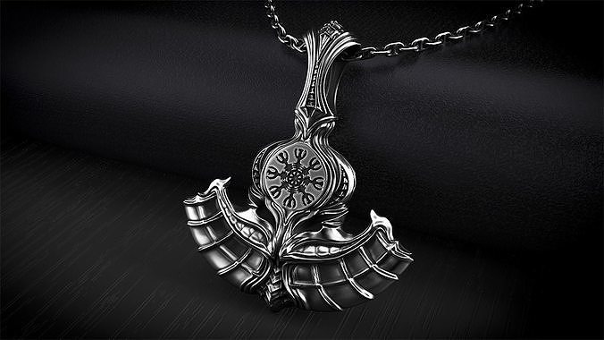 Axe of Perun Biomechanical Pendant with Helm Of Awe 3D print model