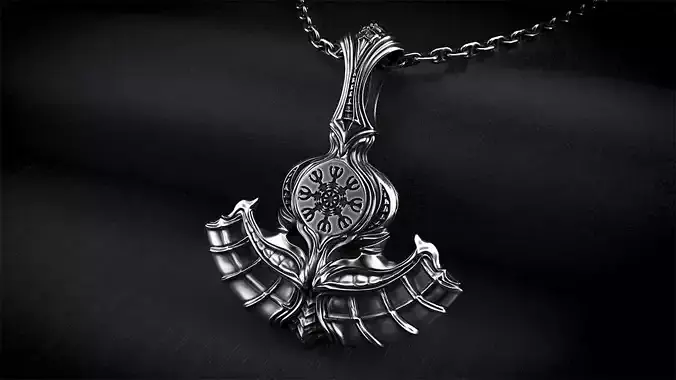 Axe of Perun Biomechanical Pendant with Helm Of Awe 3D print model