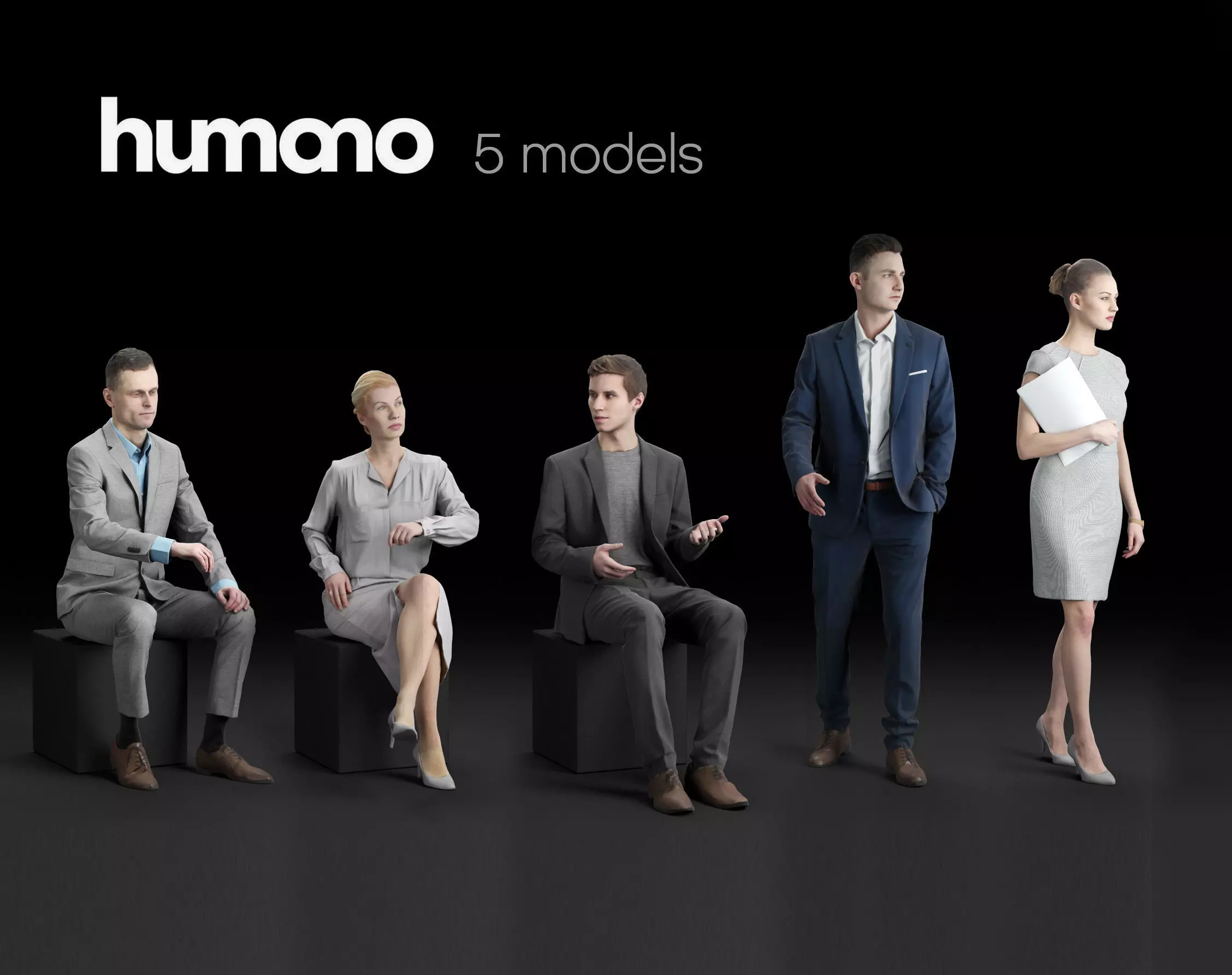 Humano 5-Pack - OFFICE - BUSINESS PEOPLE - 5x 3D models 01D 3D Model Collection_0