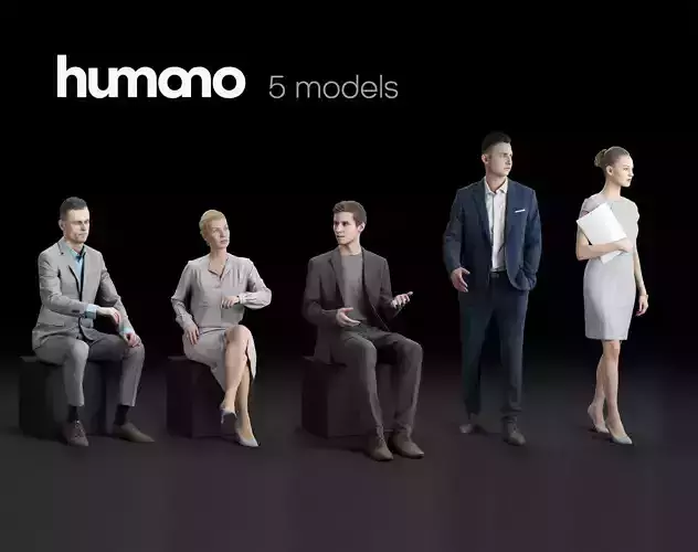 Humano 5-Pack - OFFICE - BUSINESS PEOPLE - 5x 3D models 01D