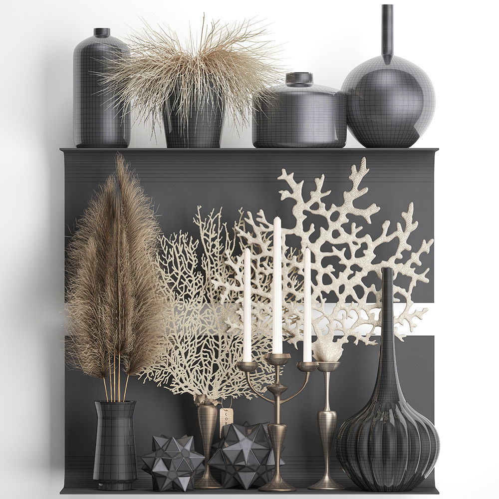 Decorative shelf with coral and reeds 3D model_6