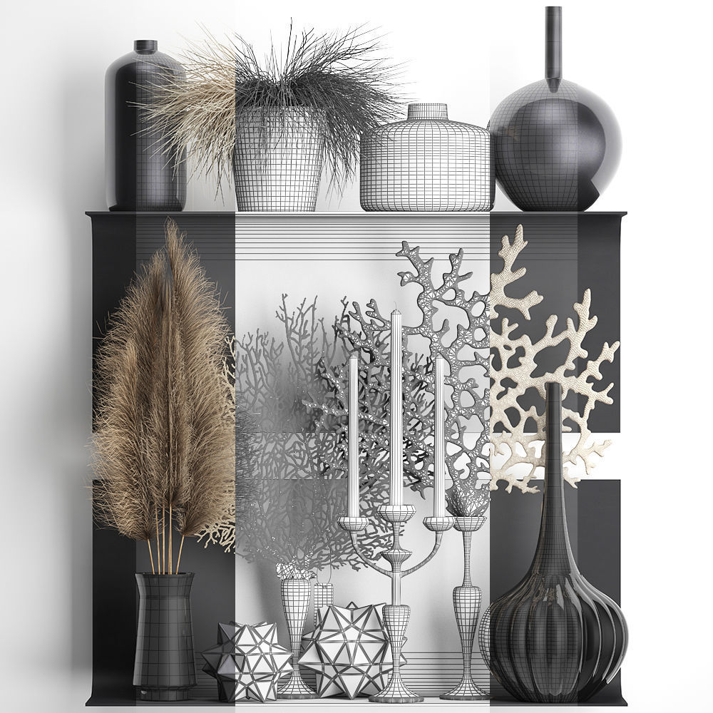 Decorative shelf with coral and reeds 3D model_5