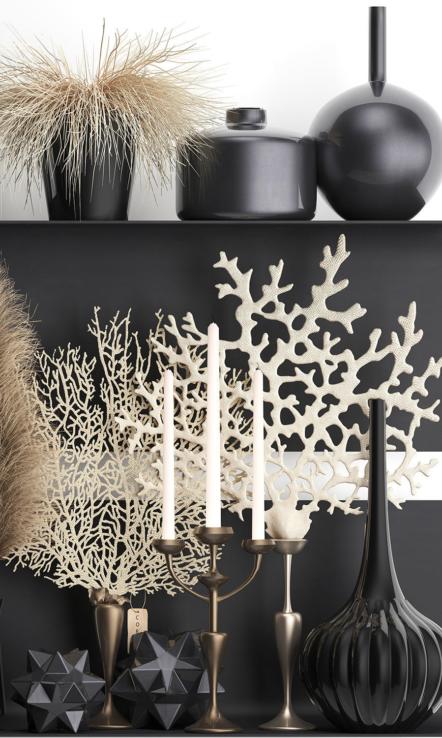 Decorative shelf with coral and reeds 3D model_3