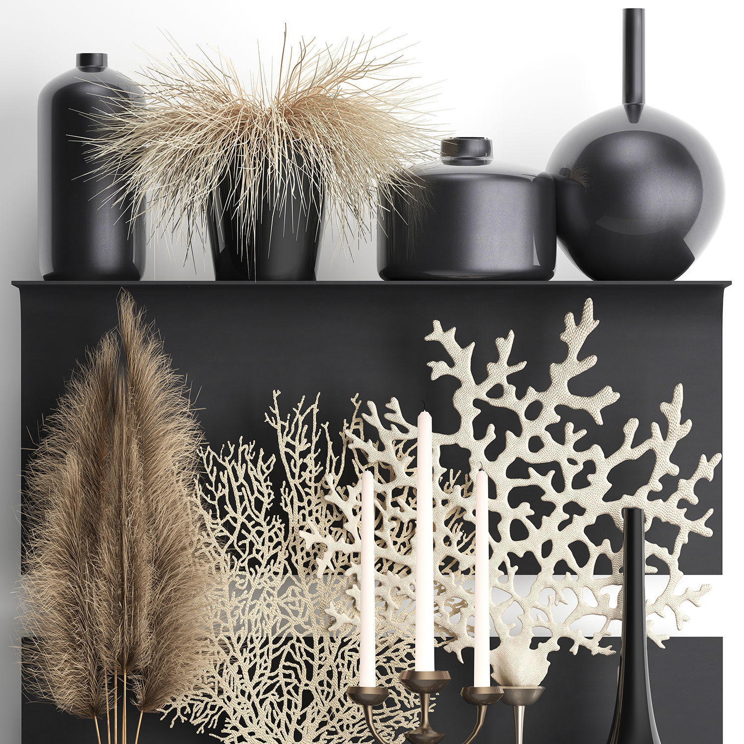 Decorative shelf with coral and reeds 3D model_1