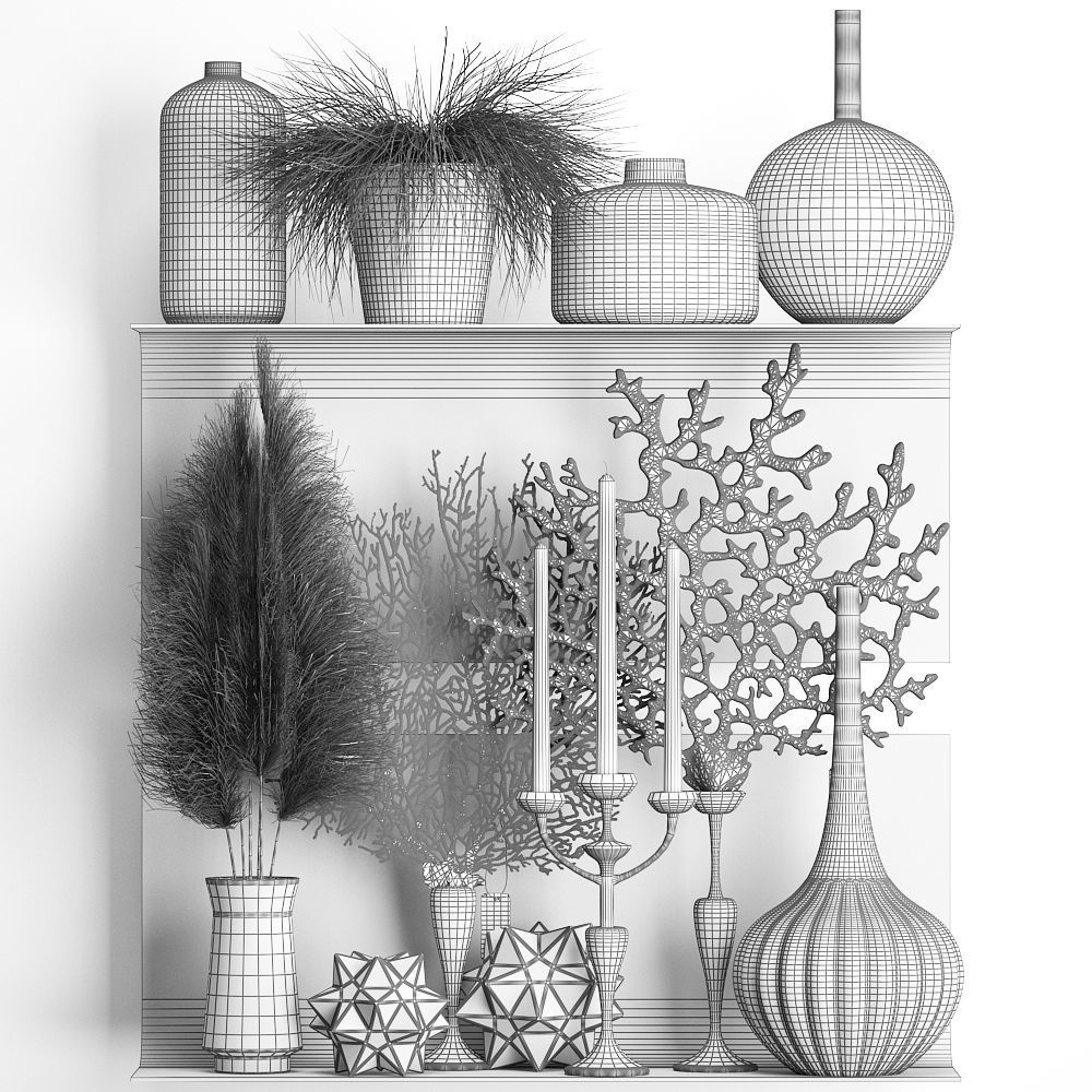 Decorative shelf with coral and reeds 3D model_7