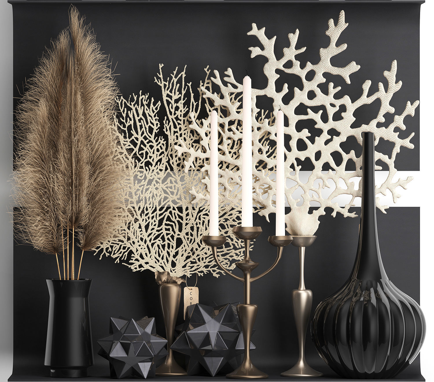 Decorative shelf with coral and reeds 3D model_2