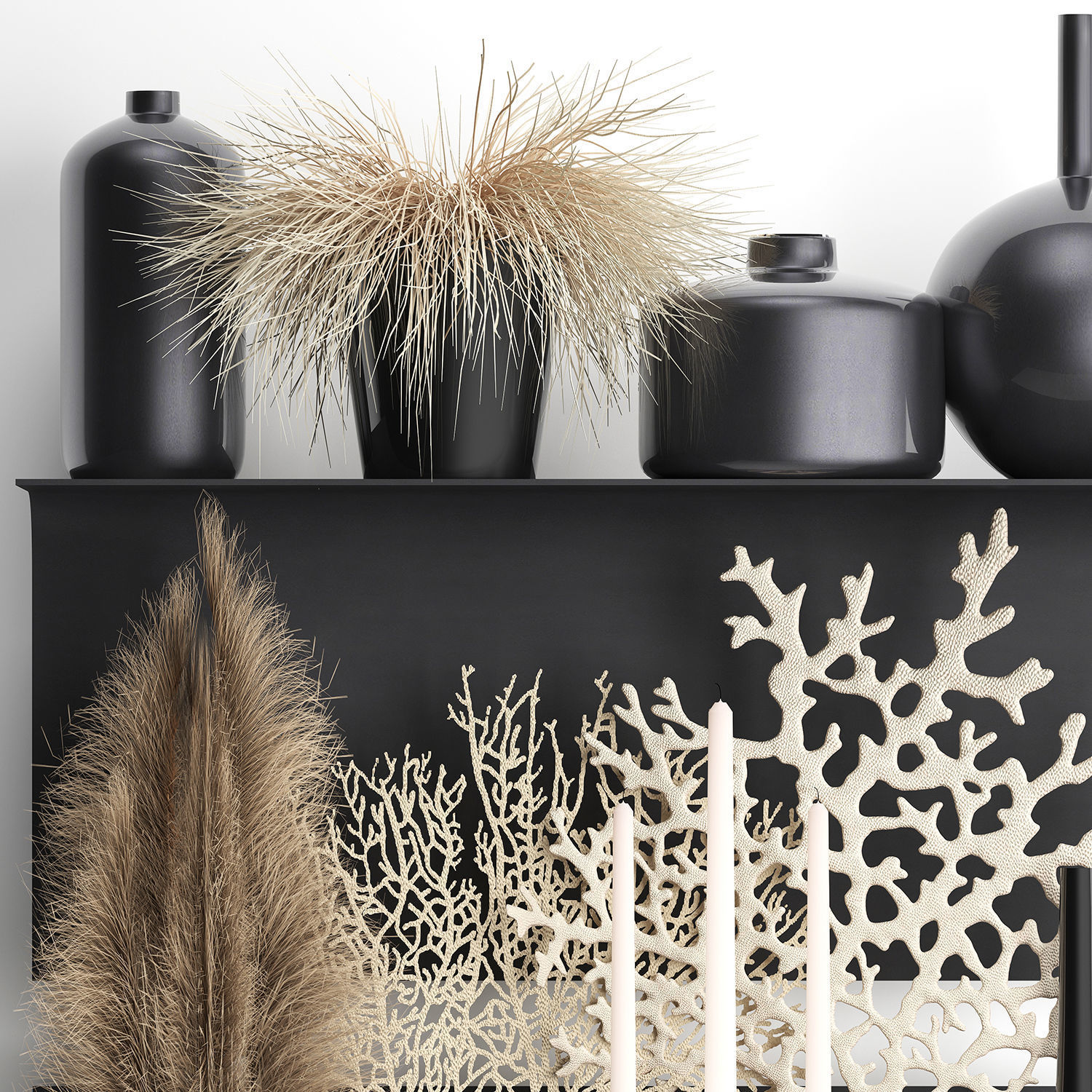 Decorative shelf with coral and reeds 3D model_4