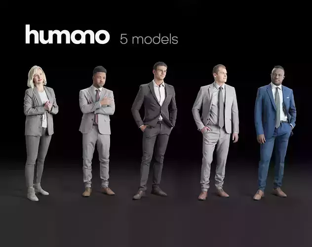 Humano 5-Pack - OFFICE - BUSINESS MEETING - 5x 3D models 01C 3D Model Collection