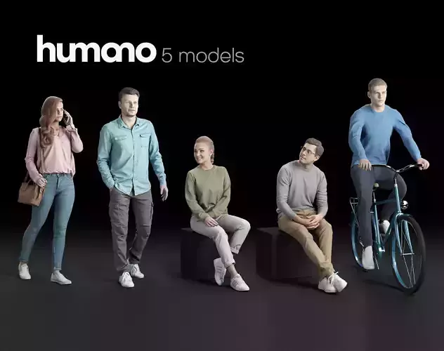 Humano 5-Pack - CASUAL - STREET - PEOPLE - 5x 3D models 02A 3D Model Collection