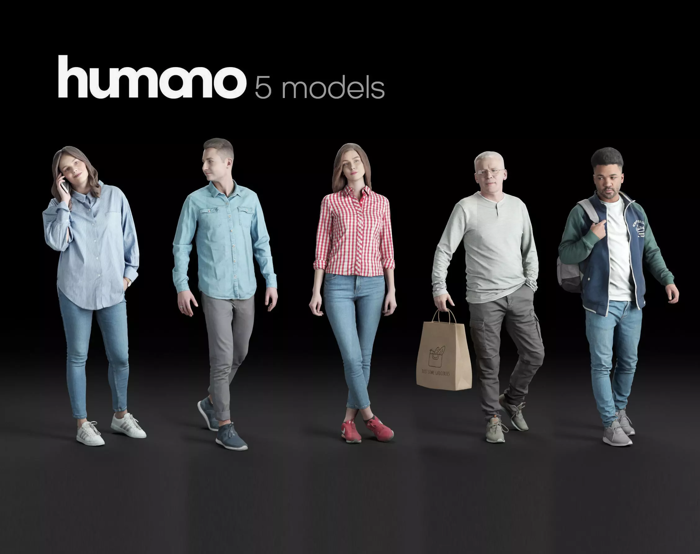 Humano 5-Pack - CASUAL - STREET - PEOPLE - 5x 3D models 02B 3D Model Collection_0