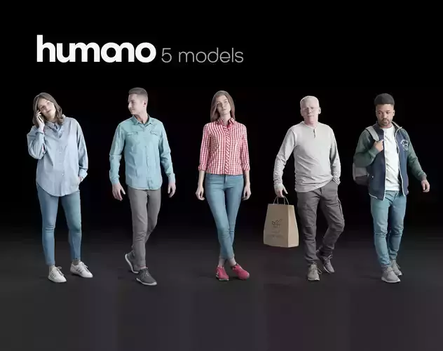 Humano 5-Pack - CASUAL - STREET - PEOPLE - 5x 3D models 02B 3D Model Collection