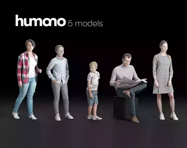 Humano 5-Pack - PEOPLE - HOME - FAMILLY - 5x 3D models 02D 3D Model Collection