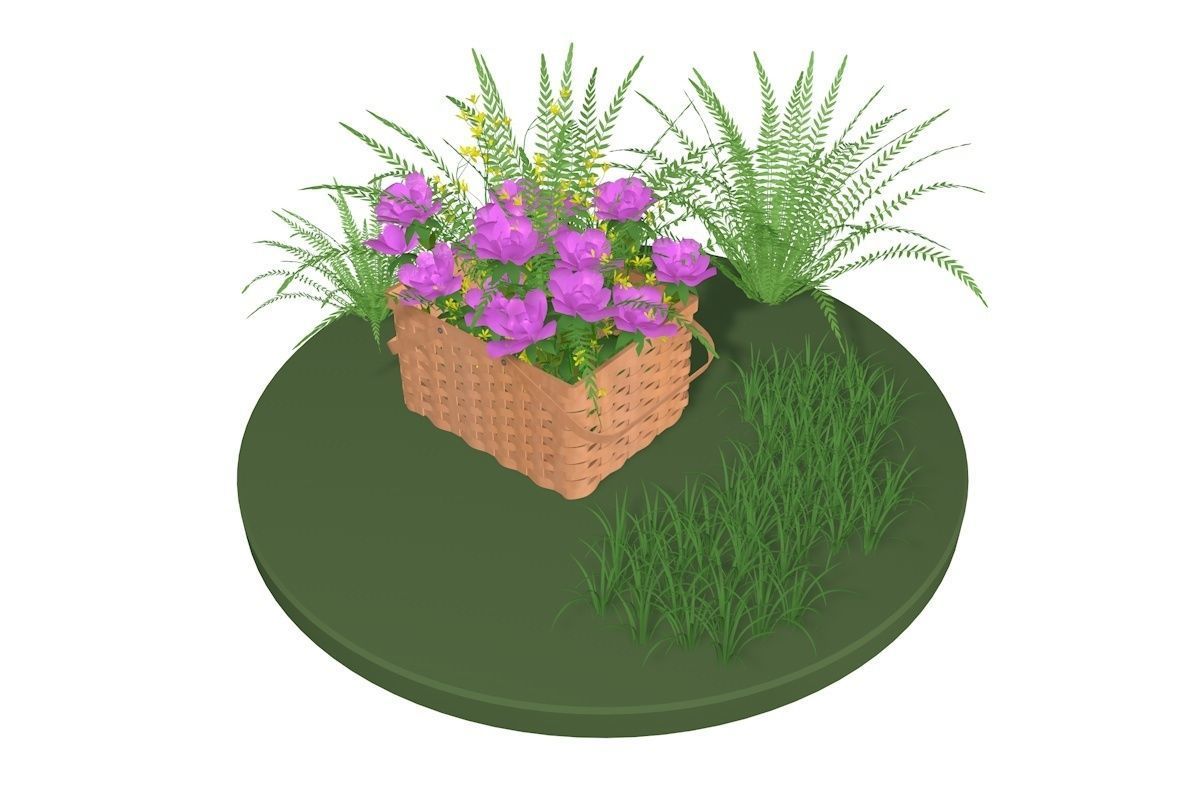 Flowers in a basket 3D model_1