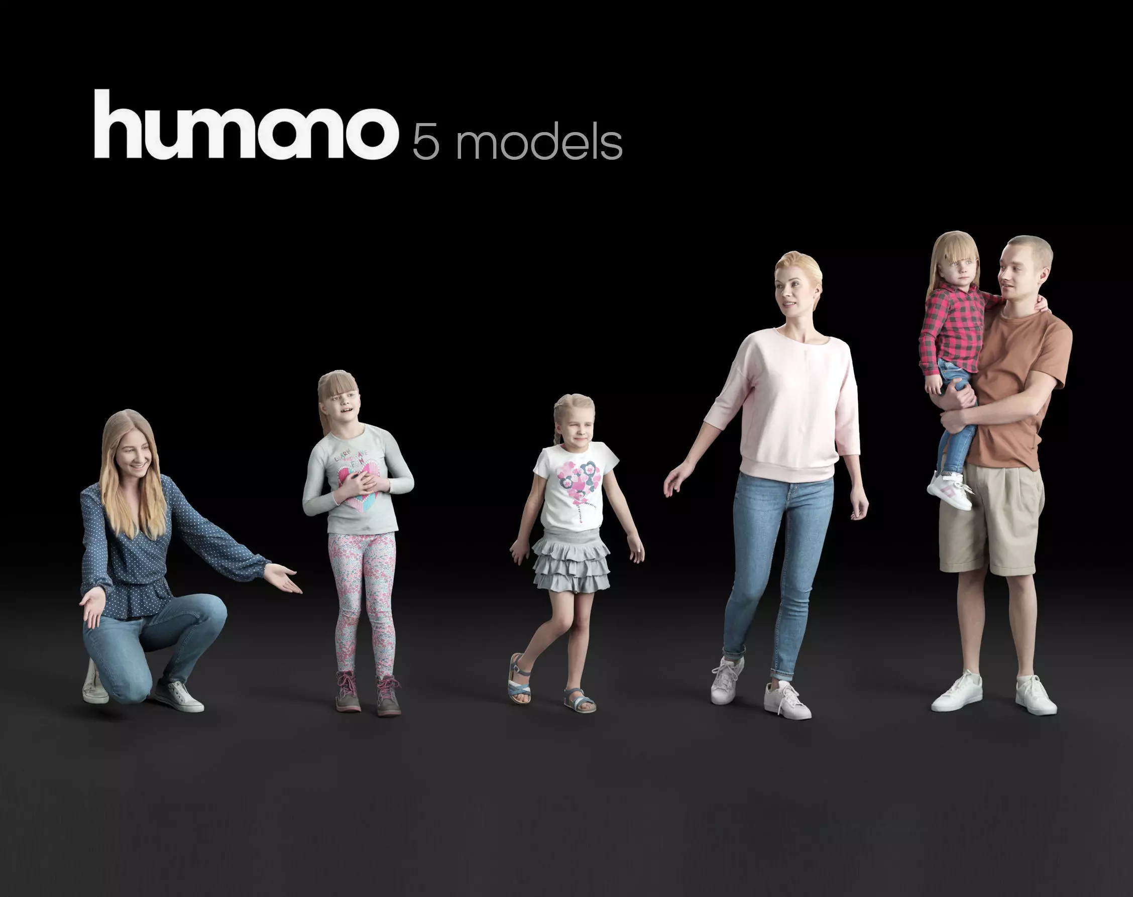 Humano 5-Pack - PEOPLE - HOME - FAMILY - 5x 3D models 02C 3D Model Collection_0