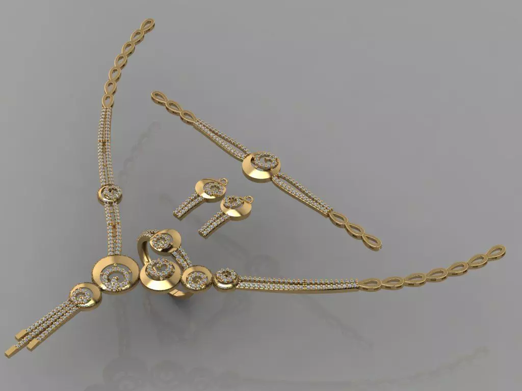 GC GOLD S0011 - Diamond necklace earring ring bracelet gold set 3D print model_0