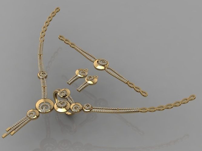 GC GOLD S0011 - Diamond necklace earring ring bracelet gold set 3D print model