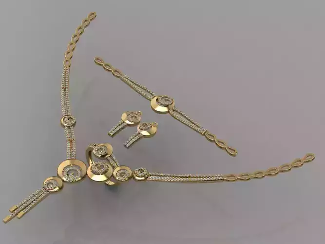 GC GOLD S0011 - Diamond necklace earring ring bracelet gold set