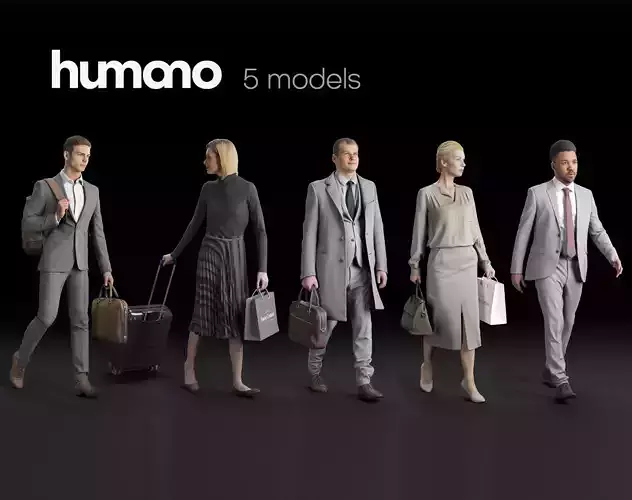 Humano 5-Pack - PEOPLE - STREET - TRAVELING - 5x 3D models 03A 3D Model Collection